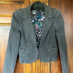 RACHEL Rachel Roy Studded Gray/Black Denim Jacket, Size 8